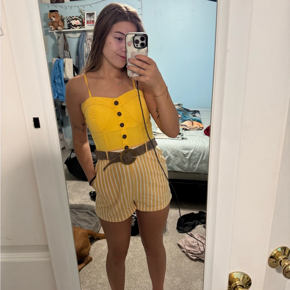 Papaya Yellow Striped Jumpsuit